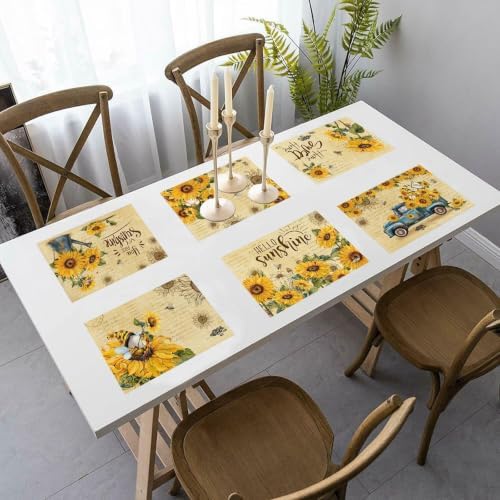 pinata Sunflower Linen Square Summer Spring Placemats Set of 6