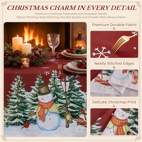 Romanstile Red Christmas Tree Snowman Tablecloth 60 x 84 Inch