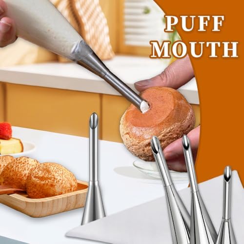 3PCS Puff Cream Filling Piping Tips with 50Piping Bags for