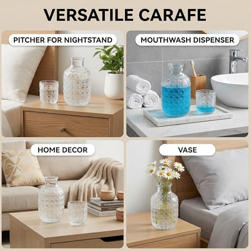 Coloch 2 Sets Vintage Bedside Water Carafe Set With Tumbler, 4 Pcs