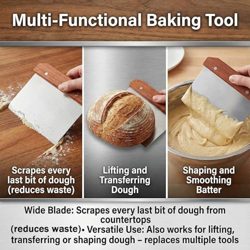 Bench Scraper Stainless Steel Dough with Wooden Handle for Cake Noodle