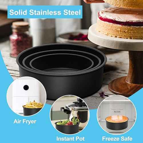 E-far Deep Cake Pan Set of 3 (6/8/91⁄2 Inch), Nonstick Stainless Steel