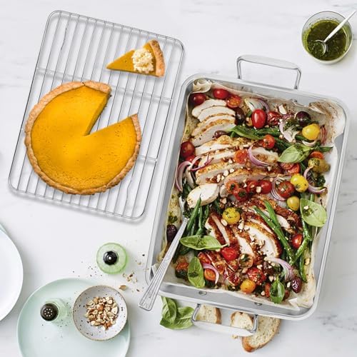 Leonyo 14 Inch Turkey Roasting Pan with Wire Rack, Oven Roaster Pan Tray