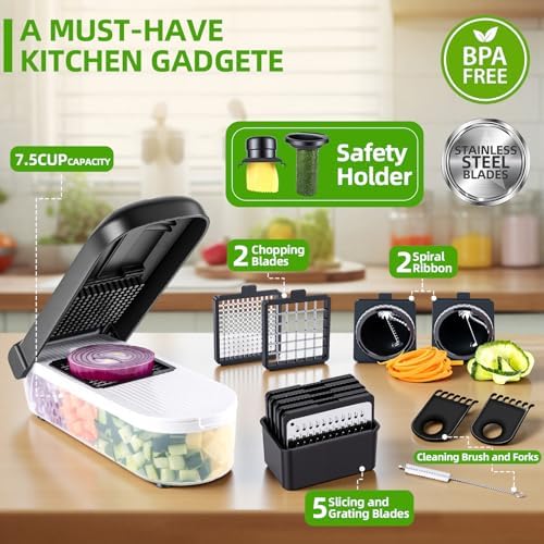 Vegetable Chopper with Container, 12-in-1, Black