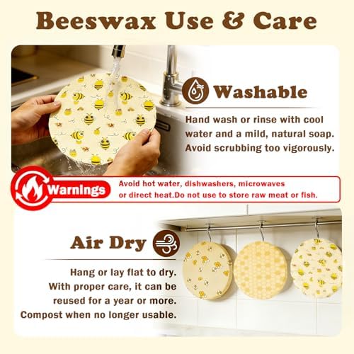 3 Pack Reusable Beeswax Bowl Covers, 12Inch