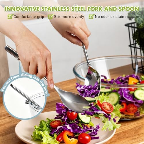 Greentainer 4.75 QT Large Borosilicate Glass Salad Bowl with Utensils