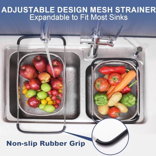 Stainless Steel Over the Sink Colander with Sink Drain Protector, Fine