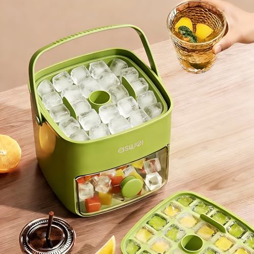 Ice Cube Maker, Ice Cube Tray with Lid and Bin, Portable Ice Maker