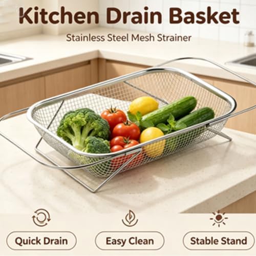 Stainless Steel Telescopic Drainer Basket,304 Expandable Over-The-Sink