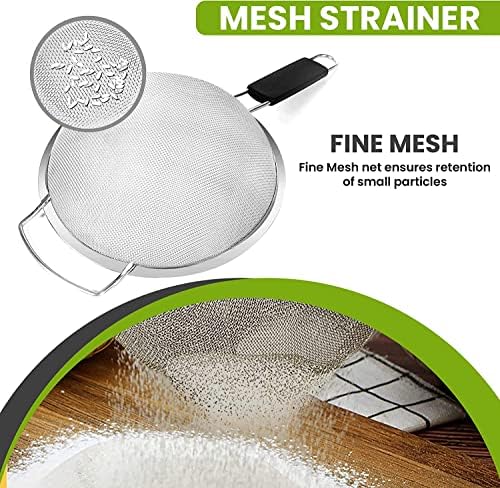 9" Large Fine Mesh Strainer with Thermo Plastic Rubber Handle - Sieve