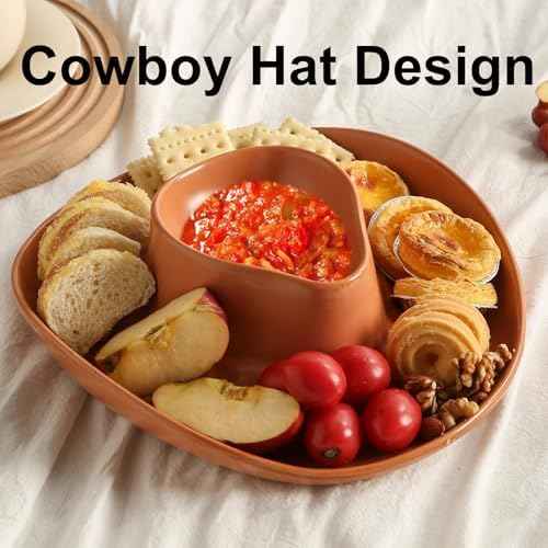 Chip and Dip Serving Set Bowl Cowboy Hat Chips and Salsa Serving Dish Brown.