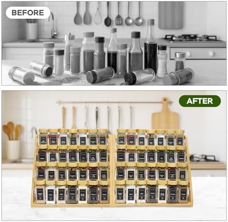 4Tier Bamboo Spice Rack Organizer with 28 Glass Spice Jars Empty 4 oz
