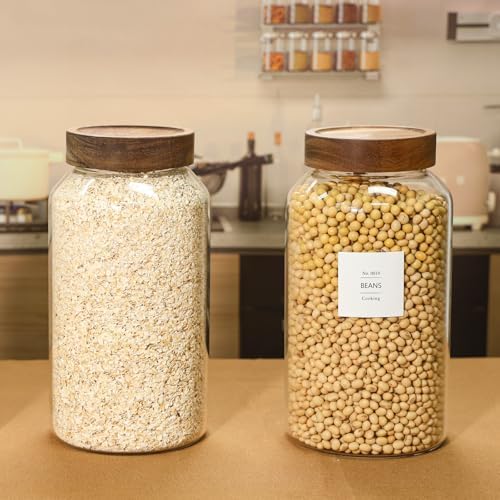 KEYWING 88oz Glass Jars w/Acacia Lids for Flour & Sugar Storage