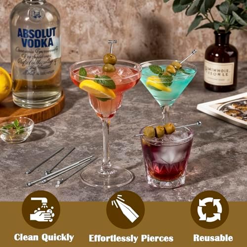 Metal Martini Cocktail Picks, Olive Skewers 4.2 inch, Stainless Steel