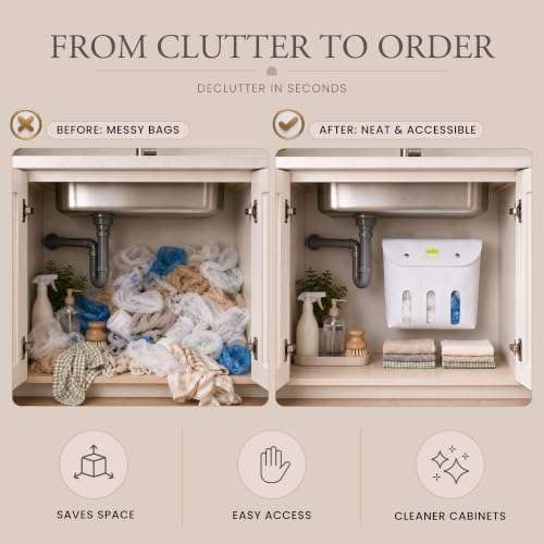 Grocery Bag Holder for Plastic Bags, Trash Bag Dispenser and Kitchen