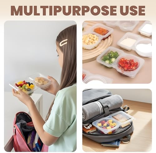 Reusable Snack Containers with Lids 30 Pack – 2 Compartment Portion