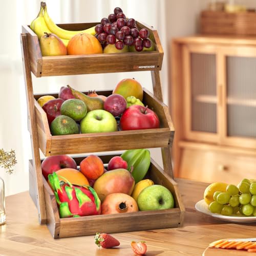 G.a HOMEFAVOR 3-Tier Acacia Wood Fruit Basket for Kitchen, Self-assembly