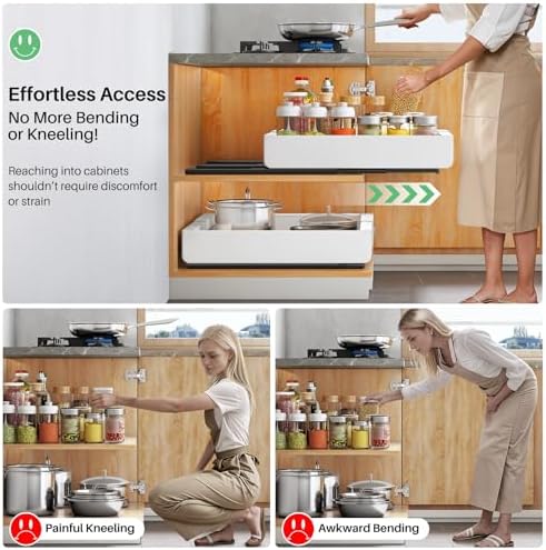 Pull out Cabinet Organizer, Expandable(12"-20") Heavy Duty Slide out Drawers Fixed with Adhesive Nano Film for Pots, Roll out Shelf Storage for Kitchen Base Cabinet, Pantry, Bathroom Cupboard