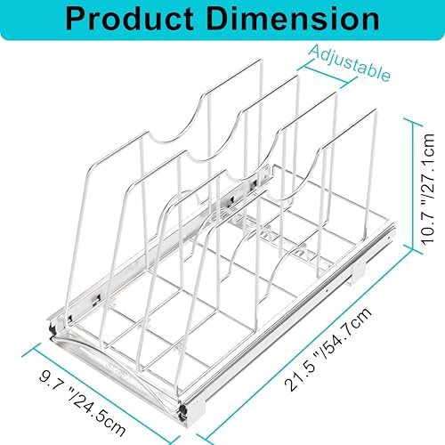 Pull Out Cookie Sheet Organizer, 10" W x 22" D x 11" H, Chrome