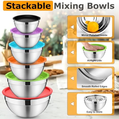 P&P CHEF Mixing Bowls with Lids Set of 6, Nesting Salad Bowl