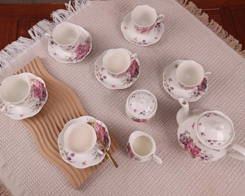 Guangyang 15pcs Porcelain Tea Sets 7 OZ Cups& Saucer Service for 6