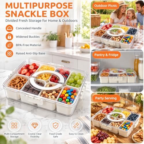 Snack Containers with Lids, 8 Compartment Bento Snack Box for Adults &