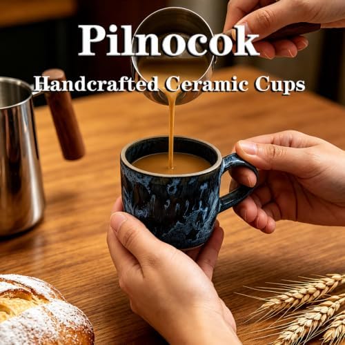 Pilnocok Ceramic Espresso Cups with Saucers Set of 2,2.5oz/75ml -Blue