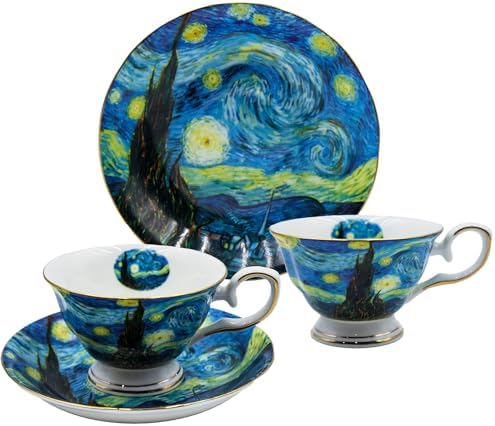 Floral Tea Cups Saucers Set of 2, Bone China 7 oz British Teacups