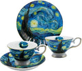 Floral Tea Cups Saucers Set of 2, Bone China 7 oz British Teacups