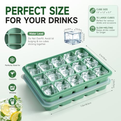 Tvmania Ice Cube Trays Set of 2, 15-Cube Silicone Molds with Removable