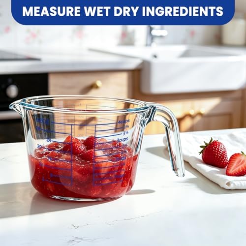 Glass Measuring Cup, 4 Cup Measuring Cup with Lid, High Borosilicate