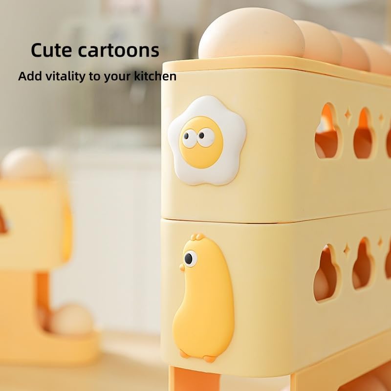 Automatic Rolling Egg Holder for Fridge – 4-Layer Automatic Egg