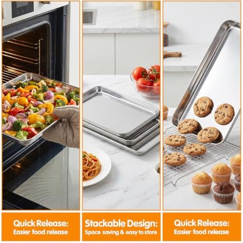 2 Pcs Baking Sheet 12.5" x 10" Stainless Steel Quarter Sheet Pan Set