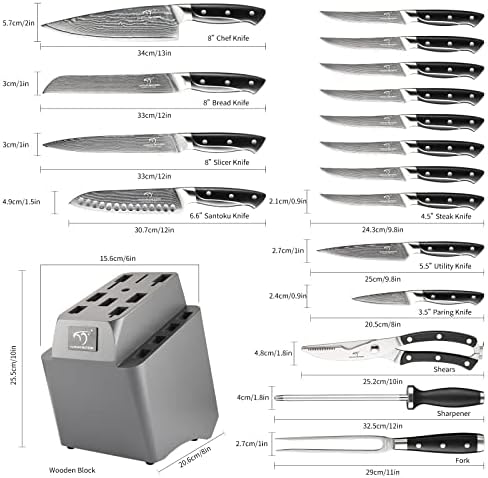18-Piece Damascus Kitchen Knife Set, Grey