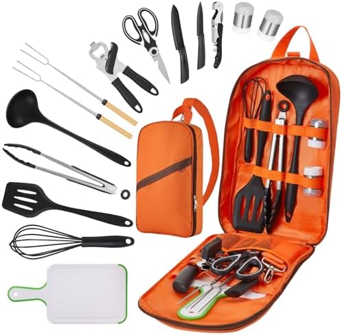 Hozzen Stainless Steel and Silicone Camping Cooking Utensil Set