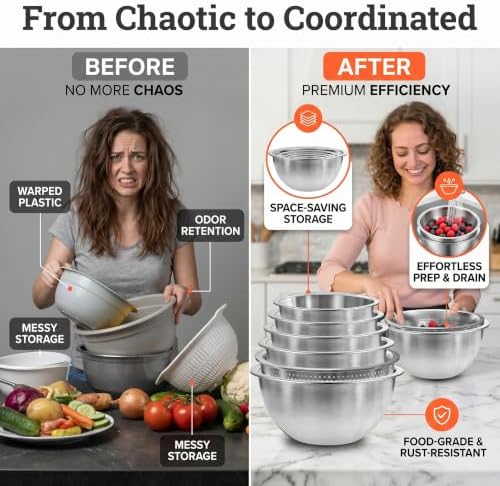 Stainless Steel Mixing Bowls with Colander Set, Home & Kitchen Essentials