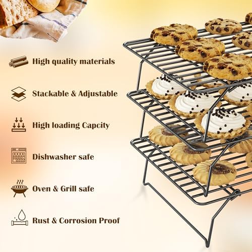 3 Tier Stackable Cooling Rack for Batch Cooling, 15.8"x 10"-Black