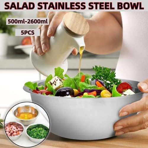 5 Piece Stainless Steel Mixing Bowl Set With Measurement Markers