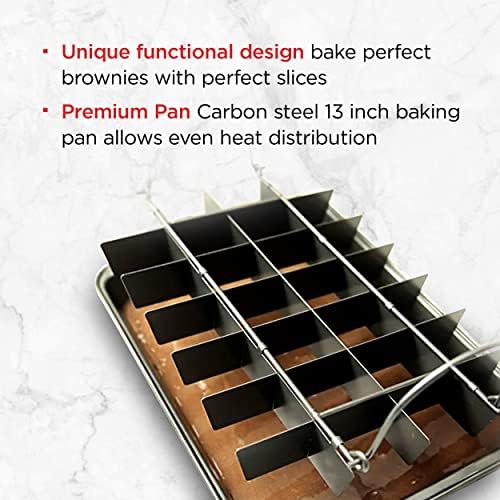 Elbee Home Brownie Pan with Dividers, 13 x 9 Inch Nonstick Carbon