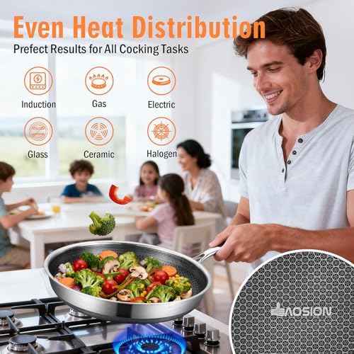 AOSION Nonstick Frying Pans Set, 4pcs Hybrid Skillets Sets with Lid.