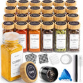 24 Pack Glass Spice Jars: 492 Lables & Pepper Grinder & Bamboo Lids