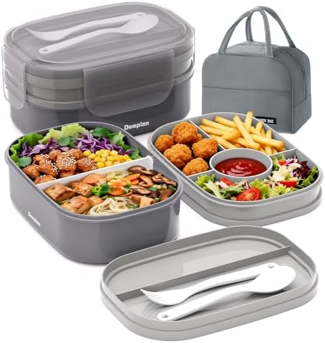 2 Layers Bento Box, All-in-One Stackable Lunch Container with