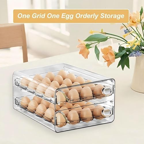 30-Eggs Holder for Fridge, Clear Stackable Egg Container for