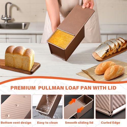 2 Pack Pullman Loaf Pan with Lid, 1 lb/0.5 lb Dough Capacity for