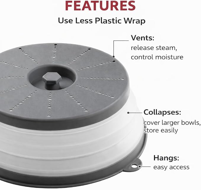HIC Kitchen Collapsible Microwave Food Cover, BPA Free, Contains Splatter and - Image 4