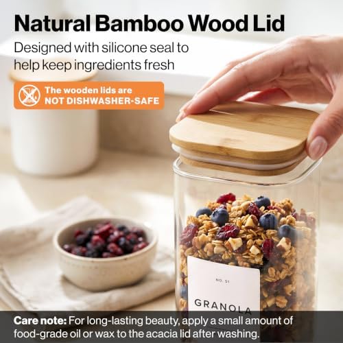 Glass Pantry Storage Jars Containers with Bamboo Lids and Labels - Set