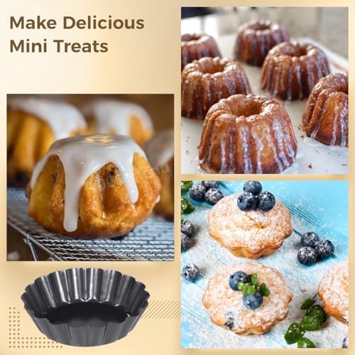 Set of 16 Mini Removable Bottom Tart Pans, 3 Inches Nonstick Fluted