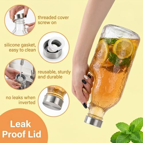 3 Pack 40 Oz Clear Glass Pitchers with Lid, Leak Proof