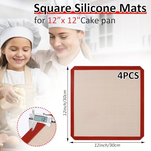 4 Pack 12" x 12" Reusable Silicone Baking Mat for 12 Inch Cake