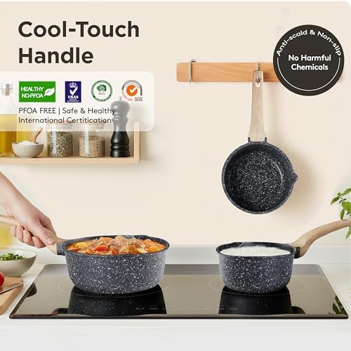 Sauce Pan with Lid,Non stick Small Cooking Pot 1.5Qt,Lightweight Non